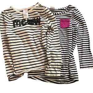 Gymboree Girls 4T Striped Long Sleeve Shirts (2 shirts) Black and White Meow